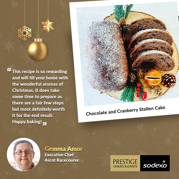 Chocolate and Cranberry Stollen Cake Recipe card