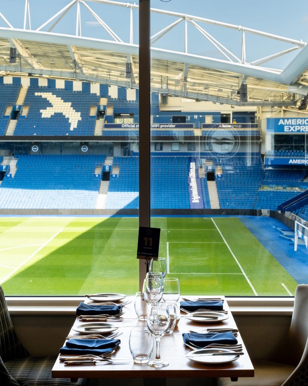 Table set with views of the stadium