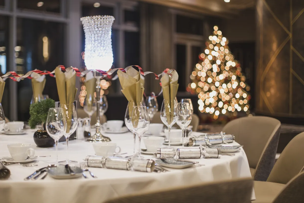 Table dressed at Headingley Stadium for Christmas