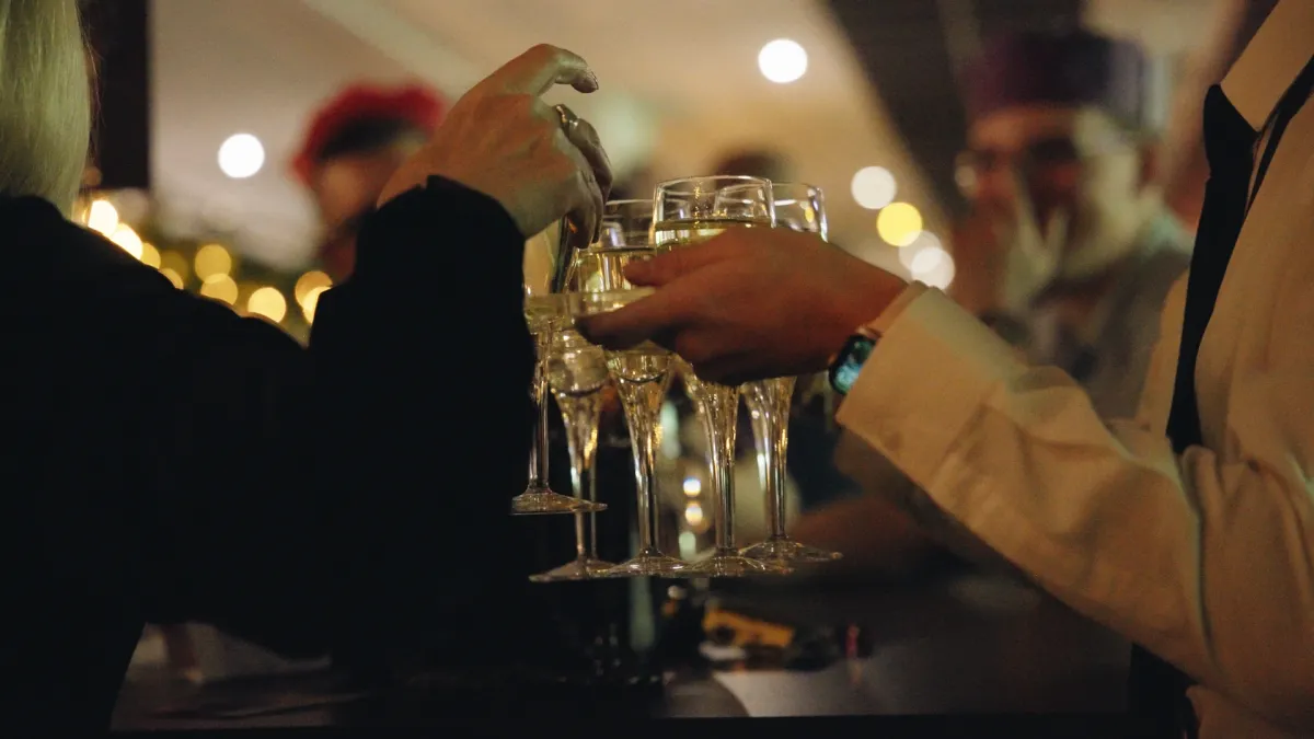 Glasses of champagne on a tray
