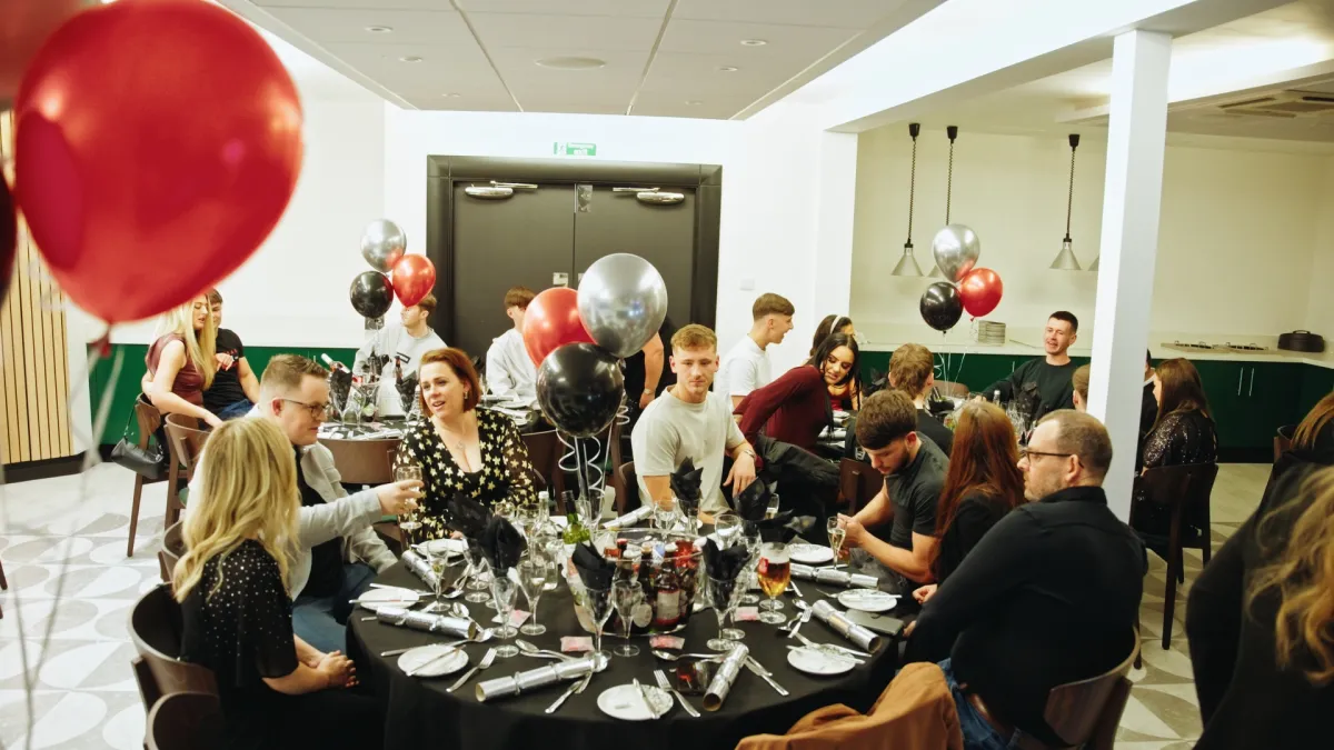 Interior of Christmas party at St. James' Park