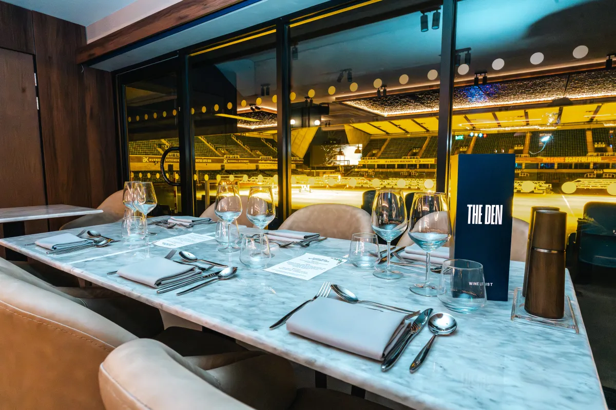 Table dressed for Christmas at The Den