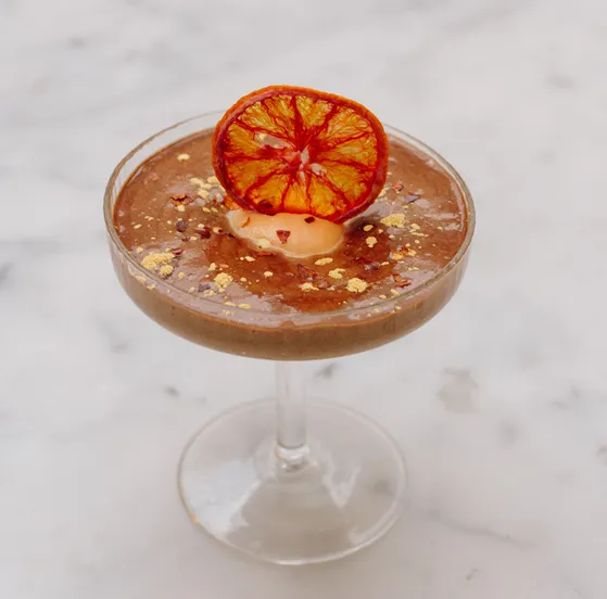 Dark chocolate mousse, spicy clementine, salted caramel and honeycomb