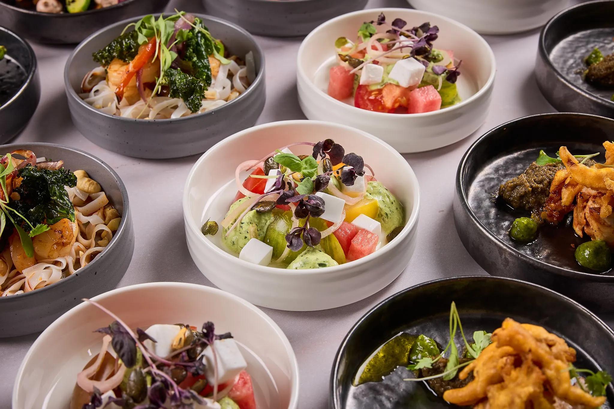 A selection of freshly prepared bowl food