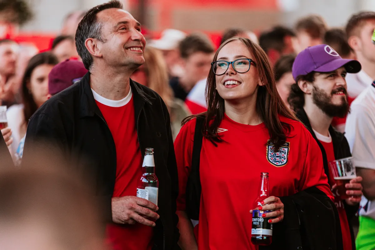Guests watching England at the Nottingham Forest Fan Zone