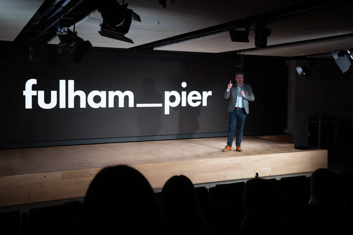 Man presenting at Fulham Pier