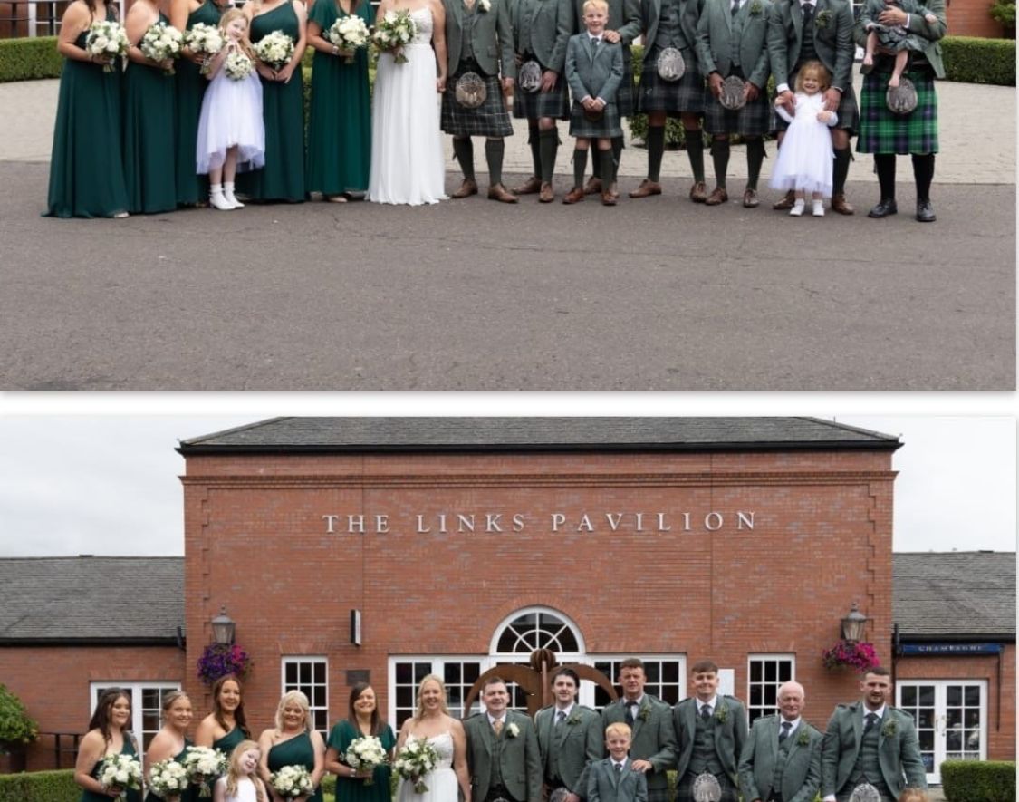 Bridesmaids best men and couple at Musselburgh Racecourse