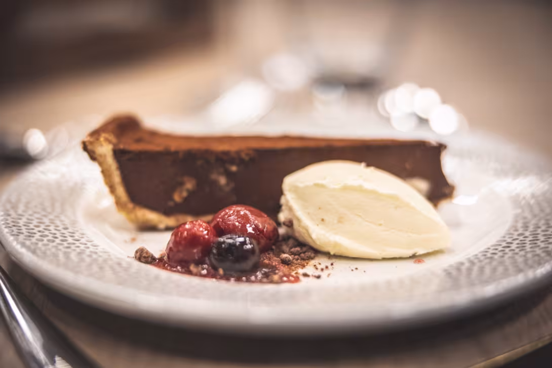 A plated festive dessert from a seasonal Christmas menu